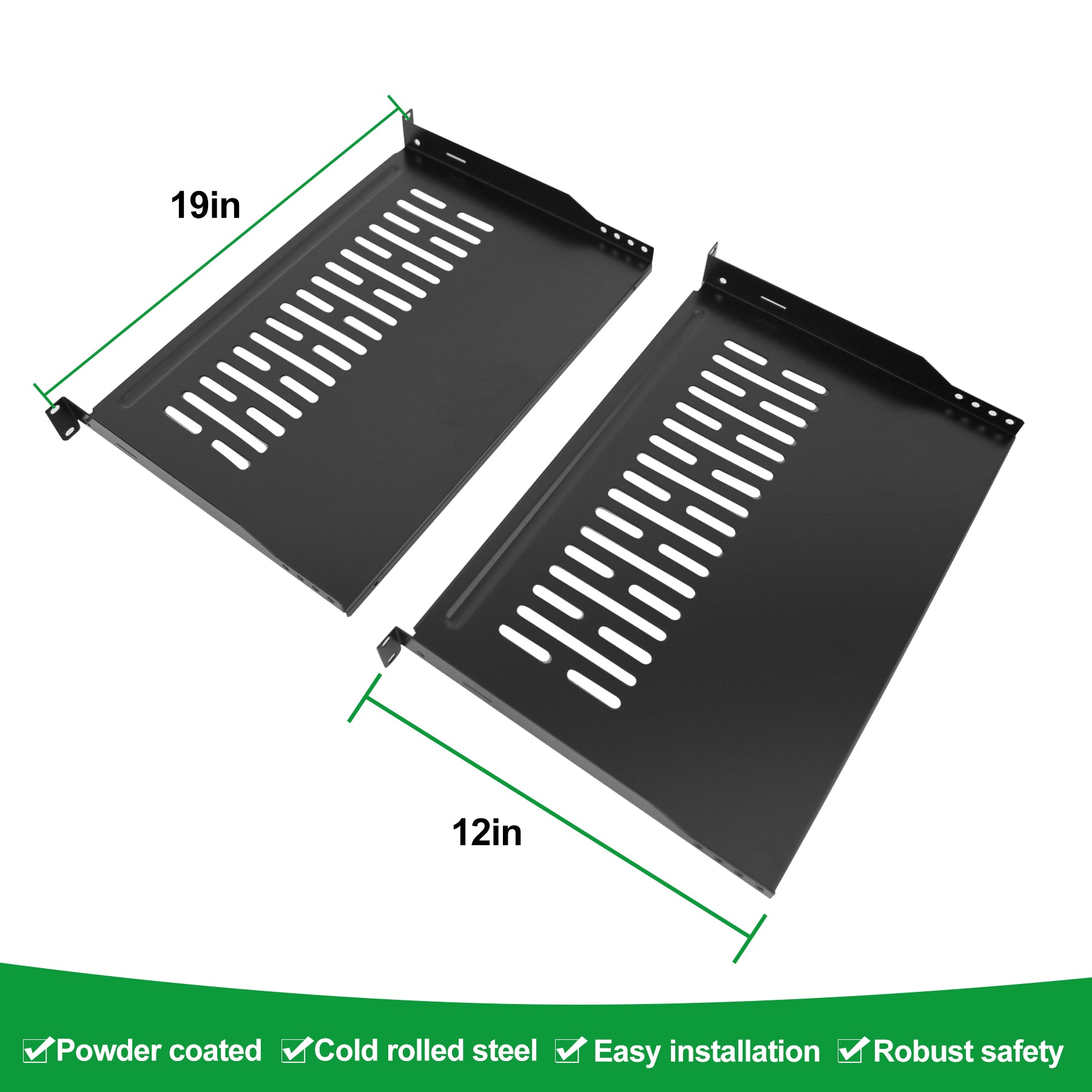 2 Pack 1U 12" Server Rack Shelf