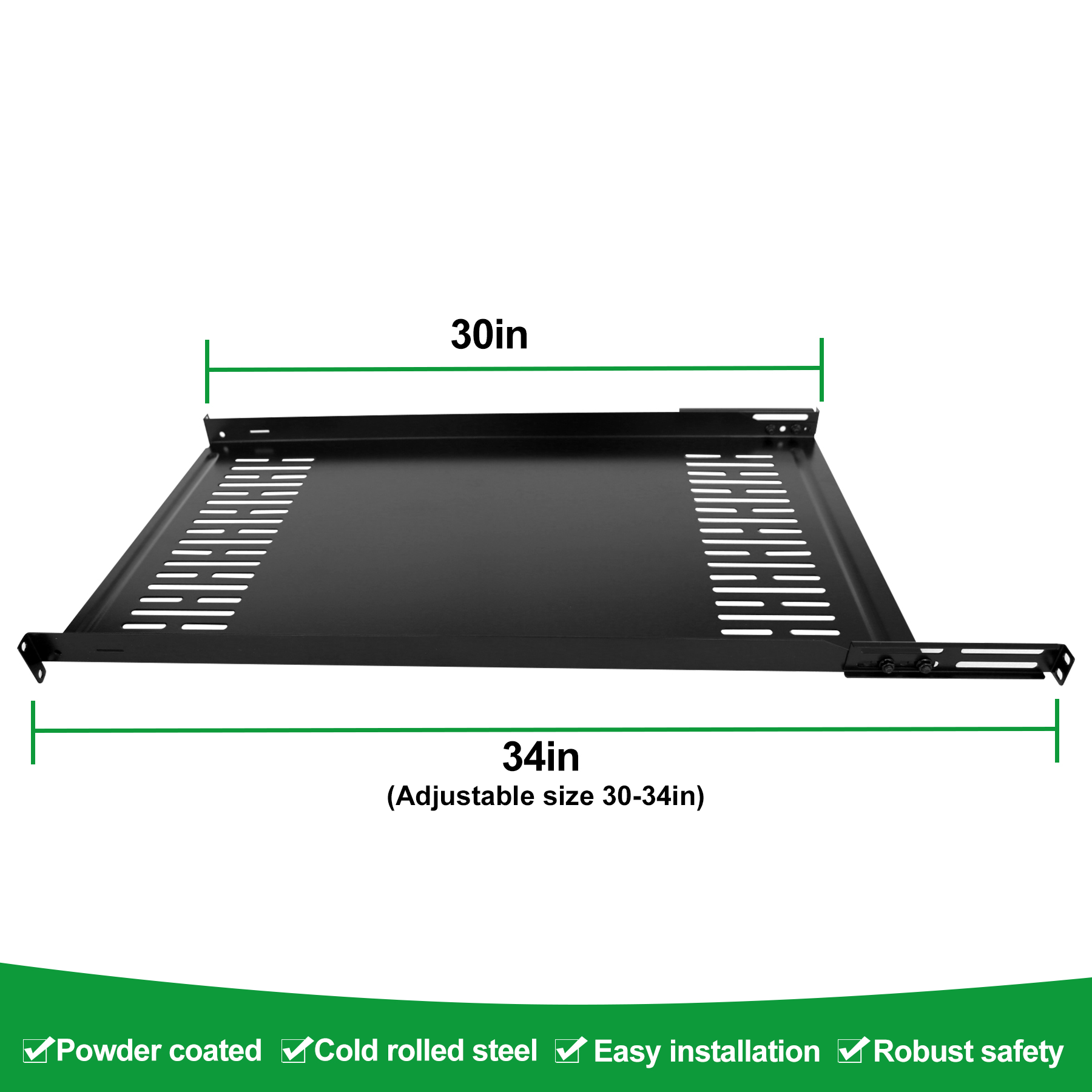 1U 4 Post Adjustable Vented Server Rack Mount Shelf 30 to 34inch