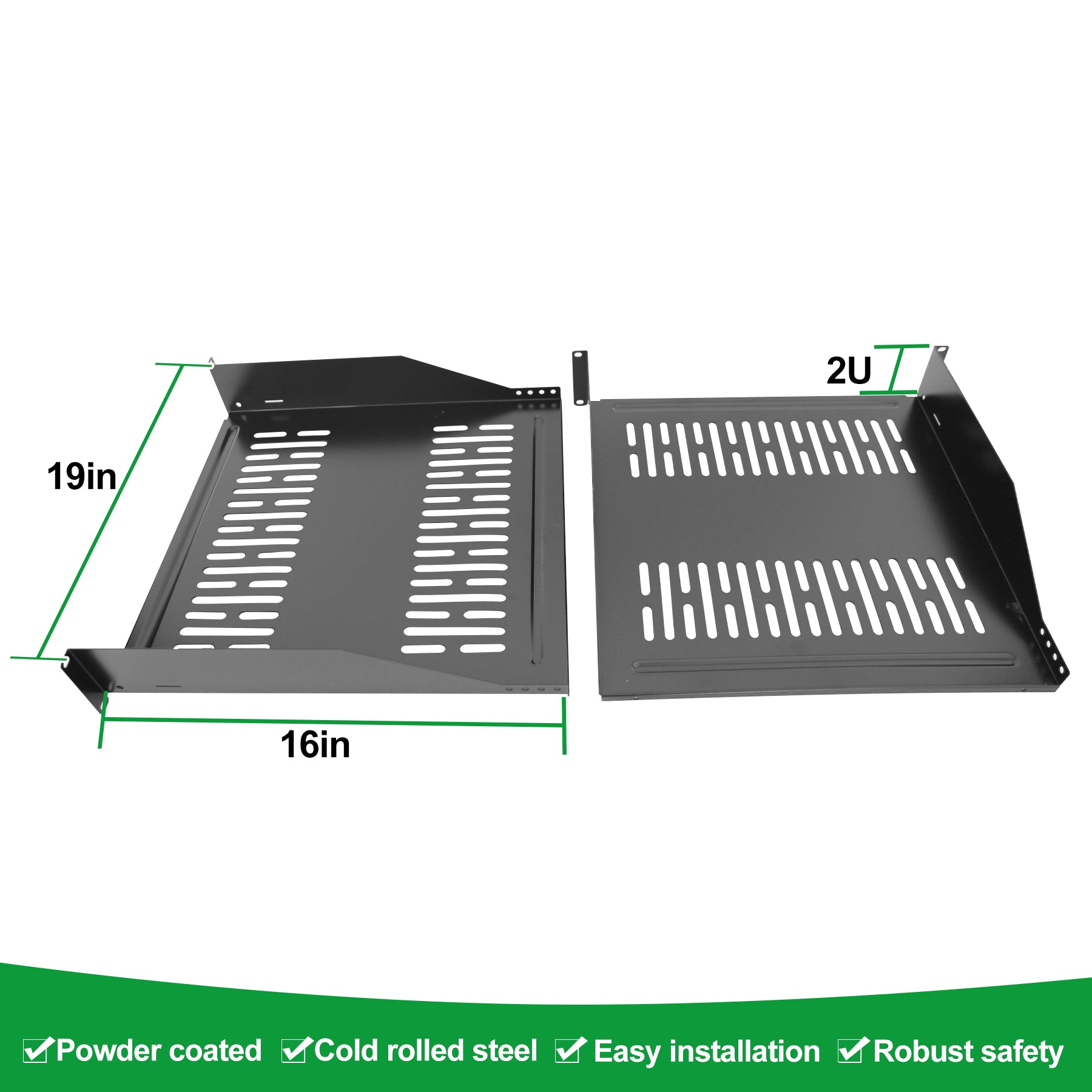 2 Pack 2U 16" Server Rack Shelf