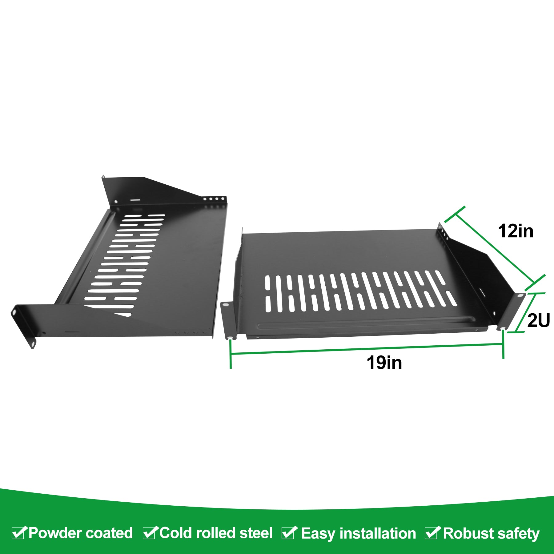 2 Pack 2U 12" Server Rack Shelf