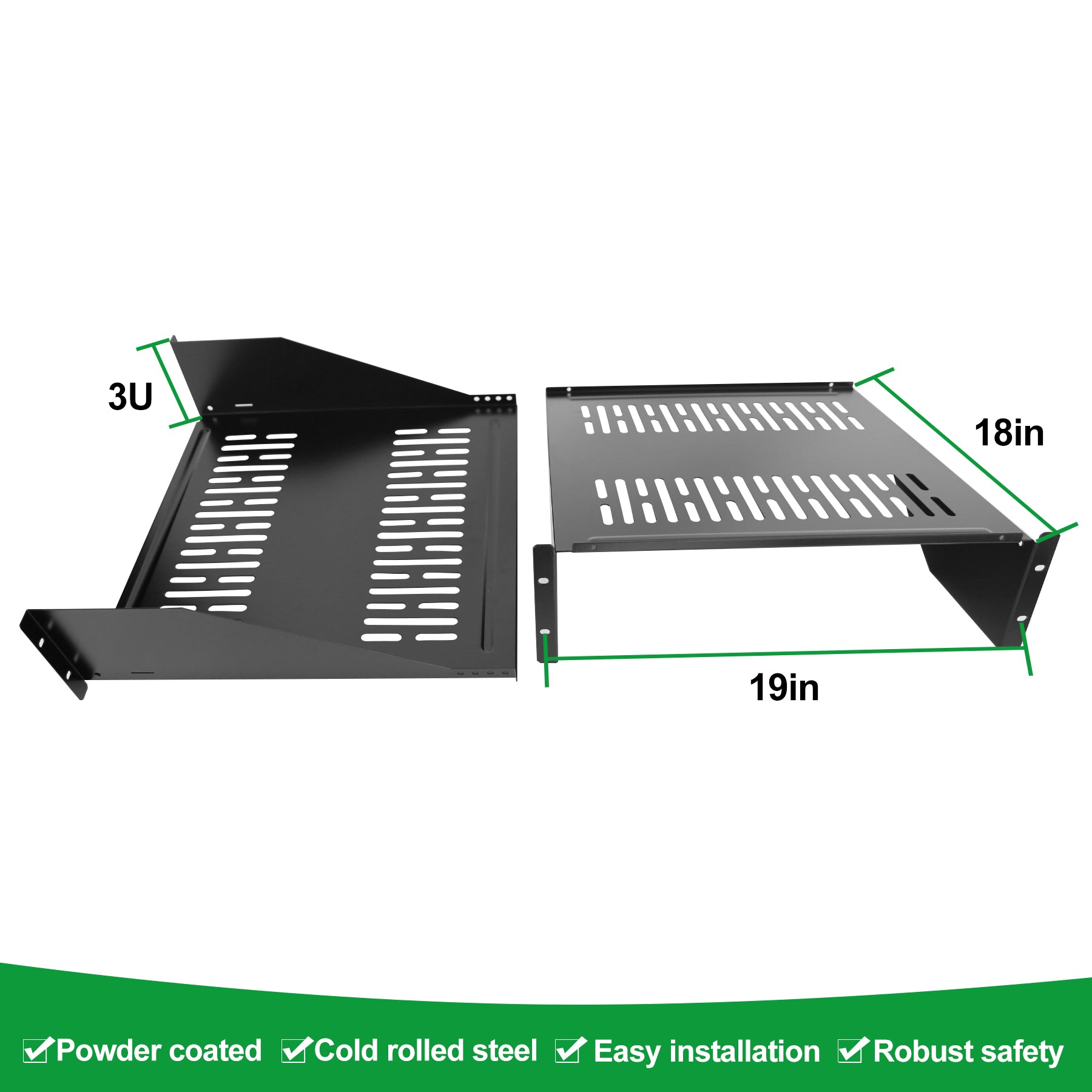 2 Pack 3U 18" Server Rack Shelf
