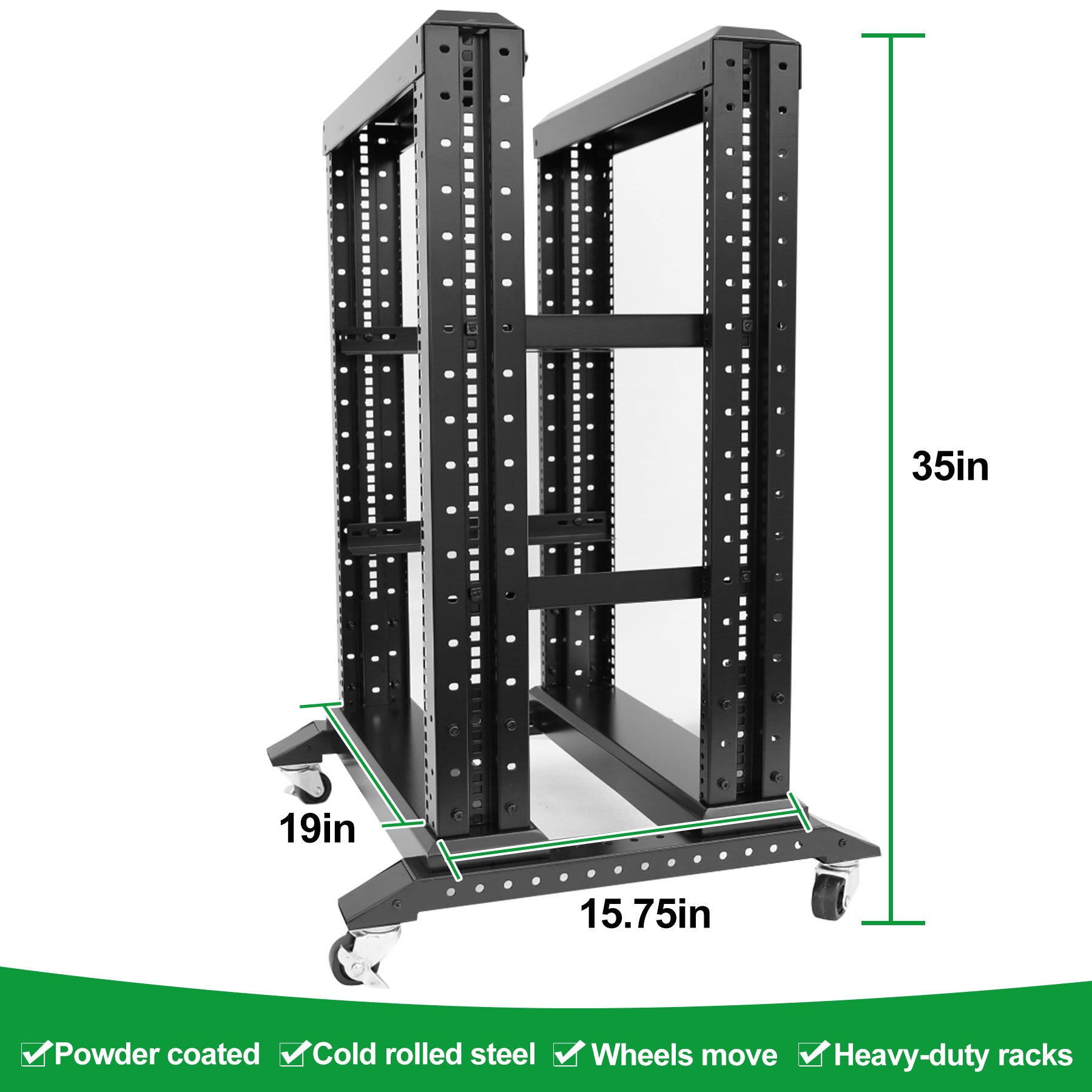 15U 4 Post Open Frame Server Rack with Wheels