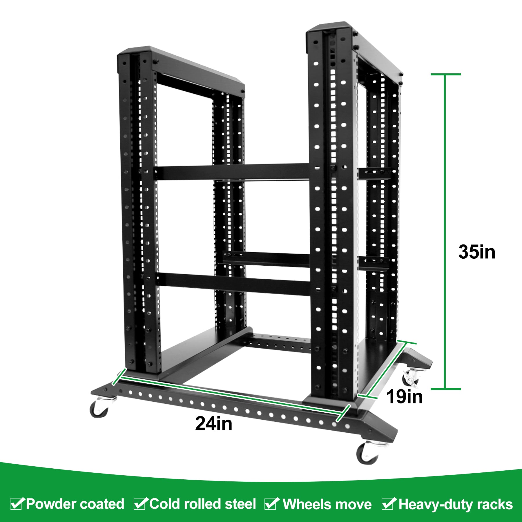 15U 4 Post Open Frame Server Rack with Wheels deep 800MM
