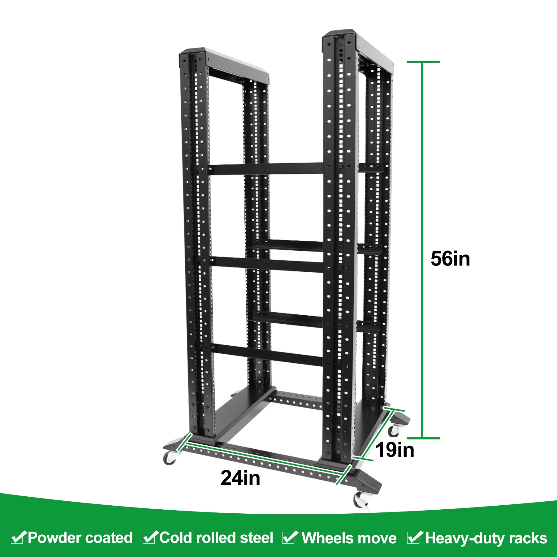 27U 4 Post Open Frame Server Rack with Wheels deep 800MM