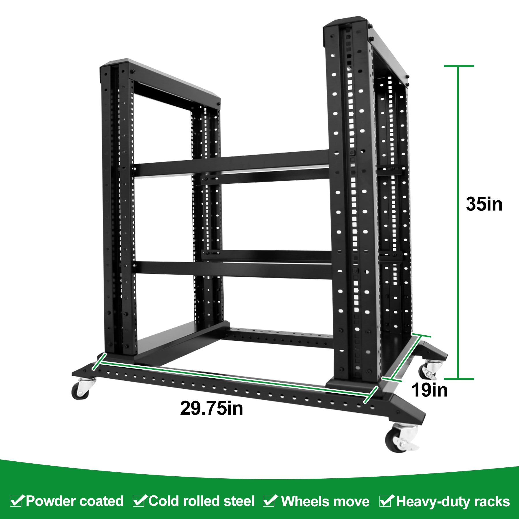 15U 4 Post Open Frame Server Rack with Wheels deep 1000MM
