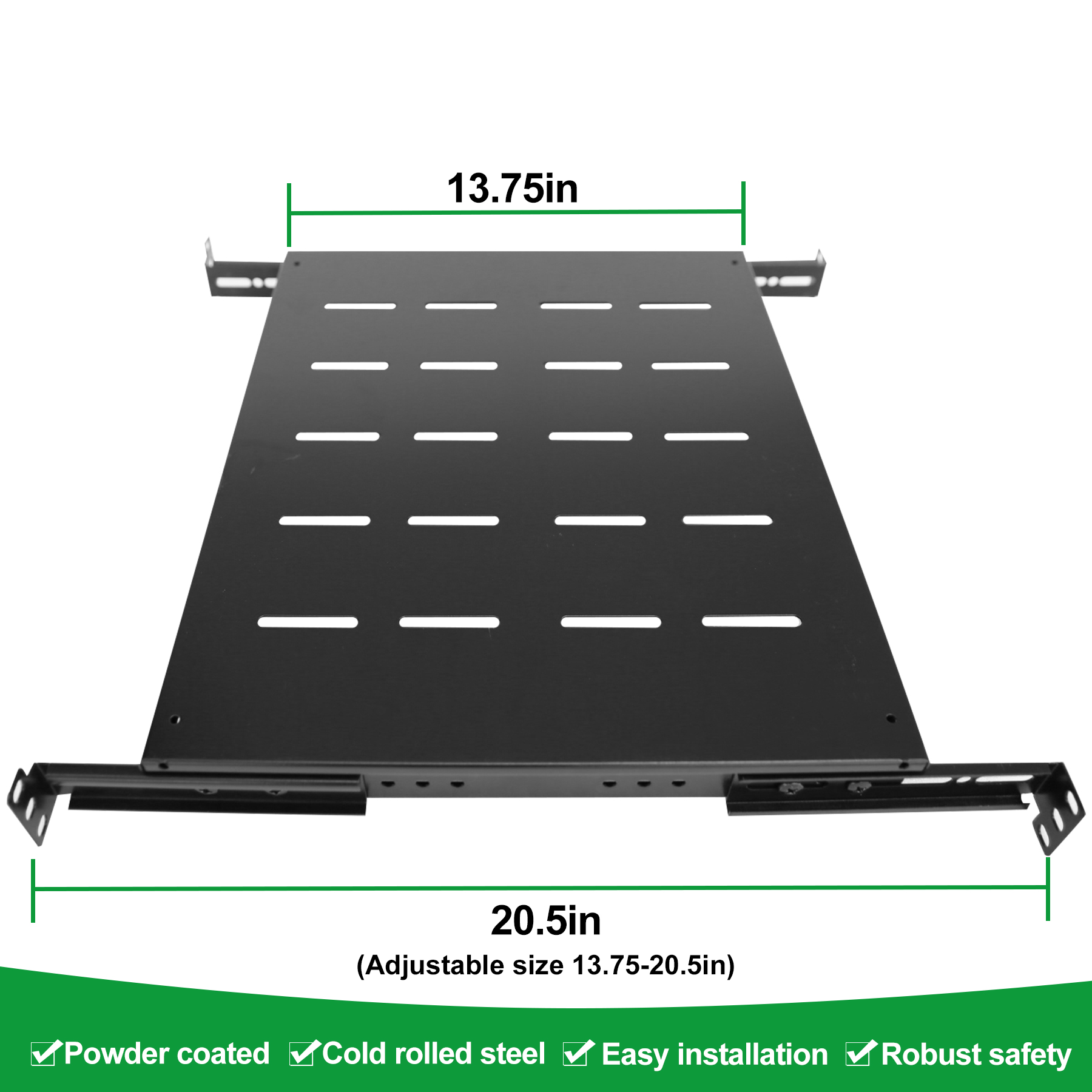 1U 4 Post Adjustable Vented Server Rack Mount Shelf