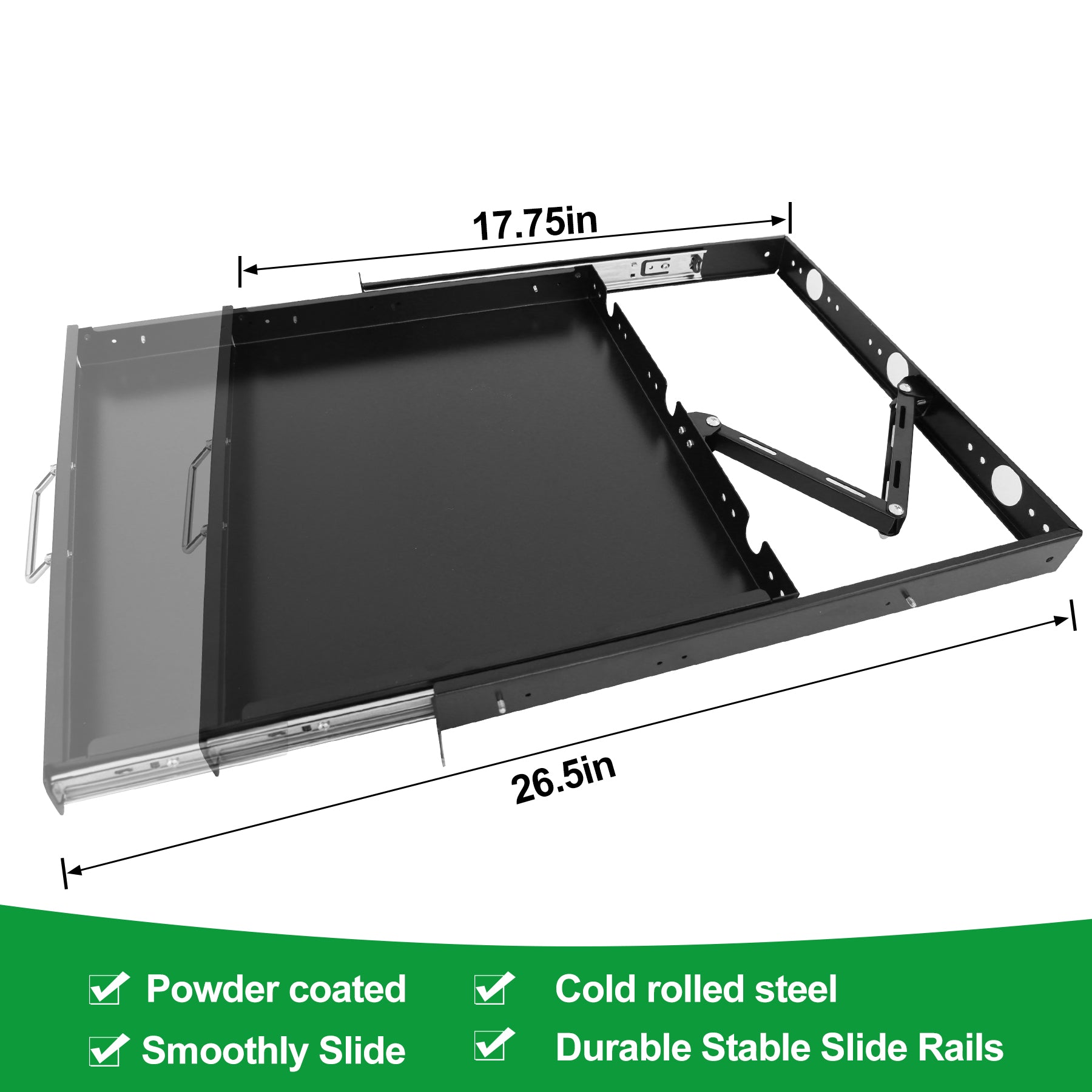 1U 19 inch Sliding Keyboard Tray 17.75" Deep -Depth After Extension 26.75"