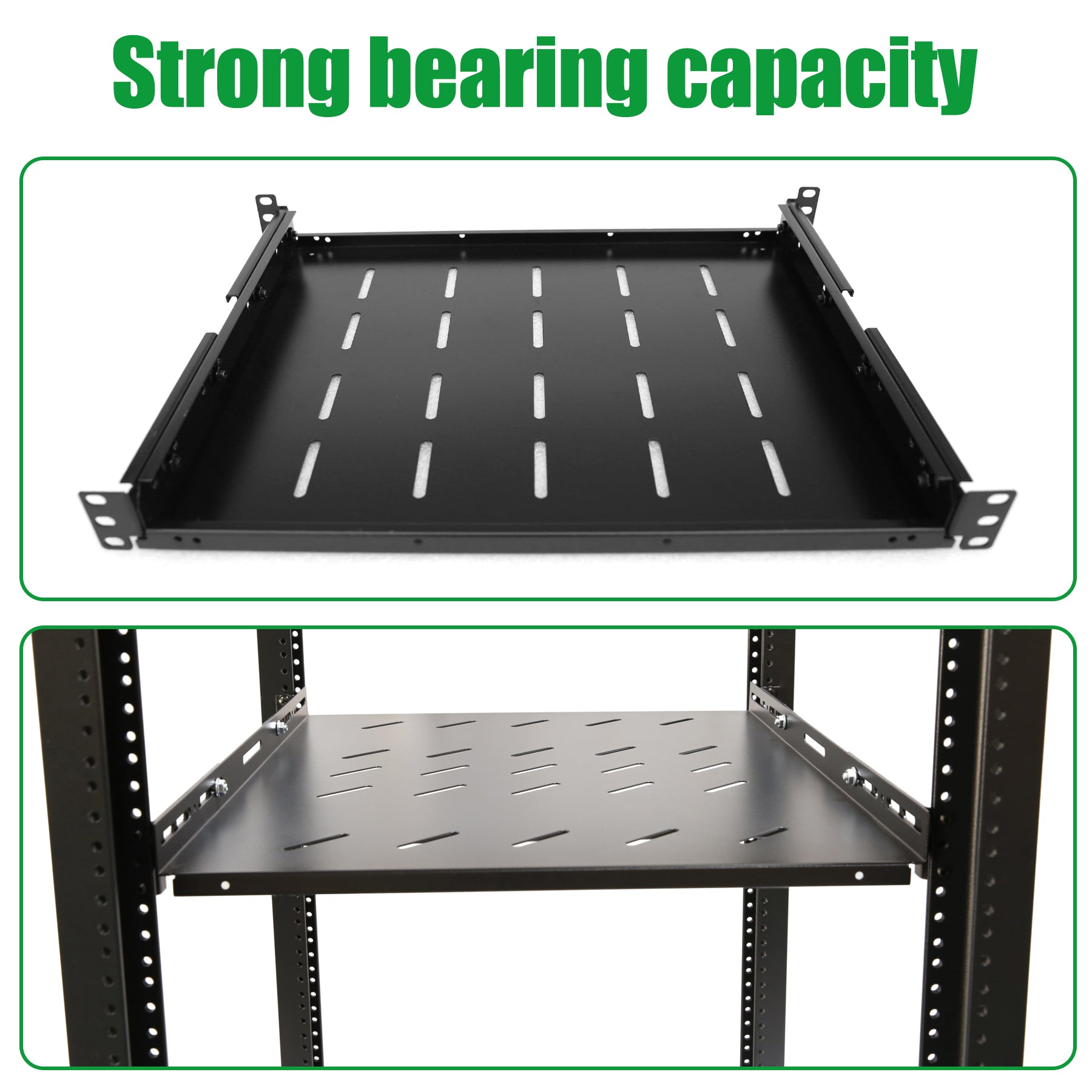 1U 4 Post Adjustable Vented Server Rack Mount Shelf